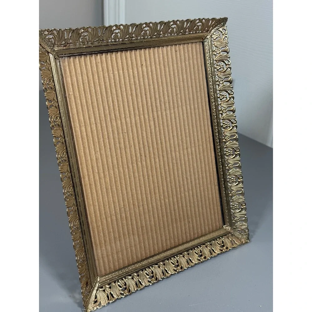 Vintage Gold Filigree Metal Picture Frame Ornate Hollywood Regency 8x10 Tabletop